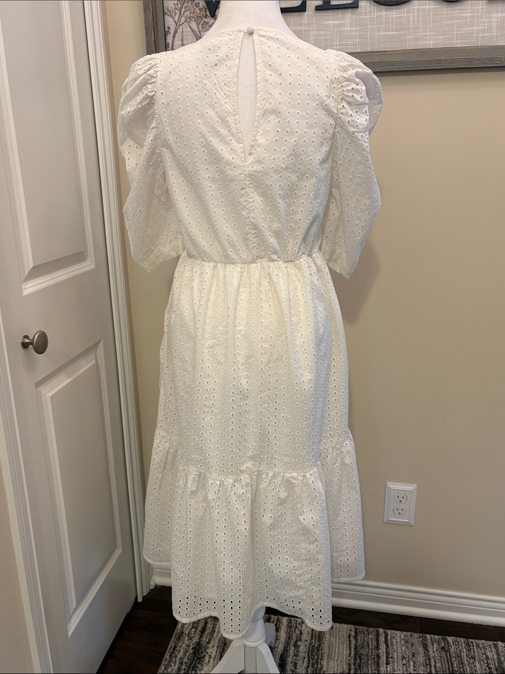a new day White Eyelet Midi Dress Puff Sleeve Size XS - Picture 6 of 15